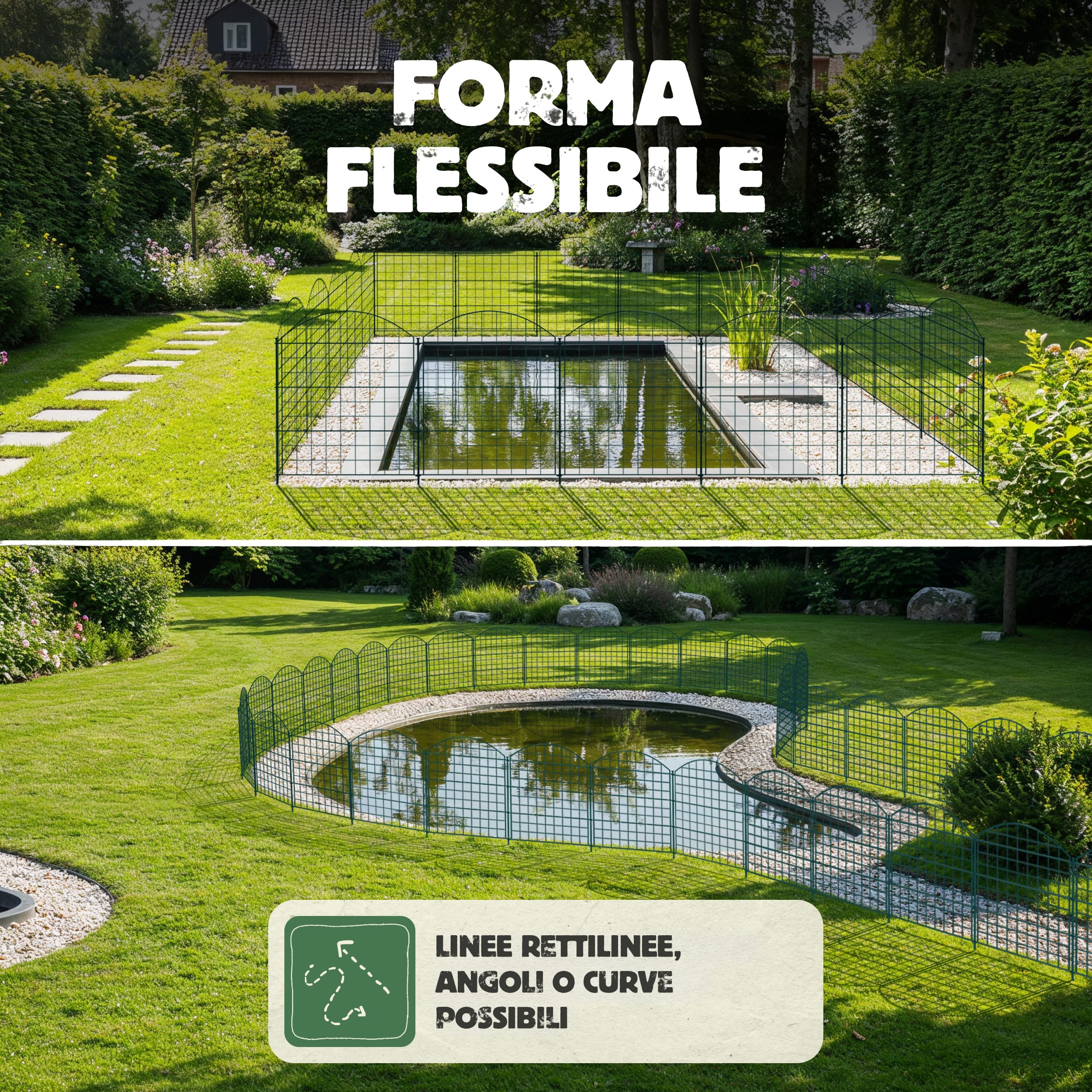 LAINFELD Recinzione per laghetto, set completo | 10 elementi di recinzione in metallo con pali | recinzione per piscina per bambini recinzione da giardino flessibile
