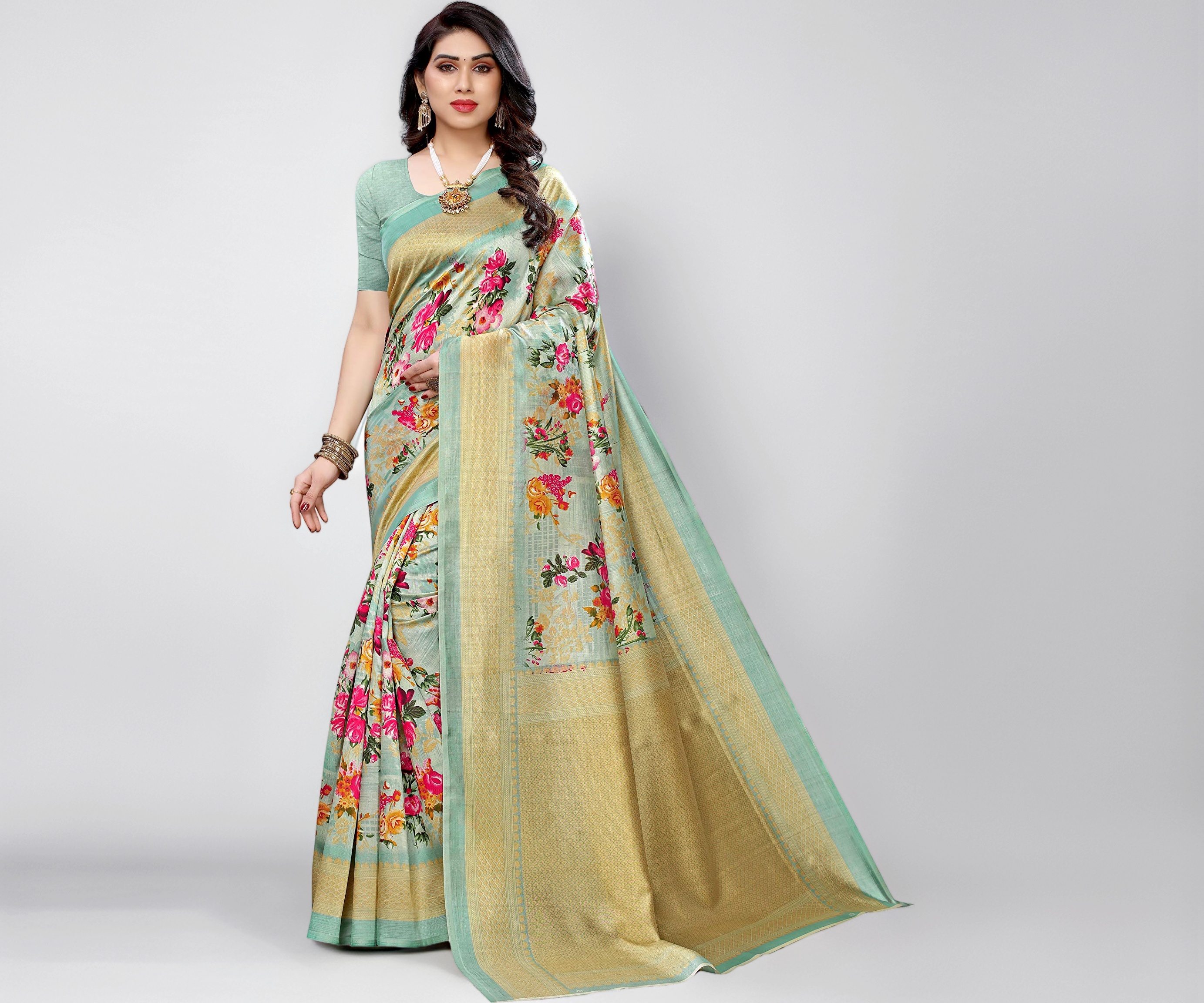 Yashika Women Art Silk Lace Printed Saree Free Size (AIR) Sarees
