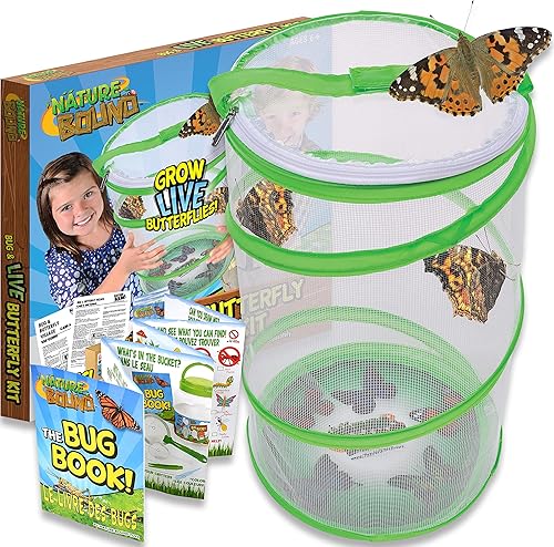 Miniatura 6 de Nature Bound Toys Butterfly Garden Habitat & Terrarium, 24 pulgadas de alto con cremallera grande y cupón de larvas de descuento incluido en el kit,