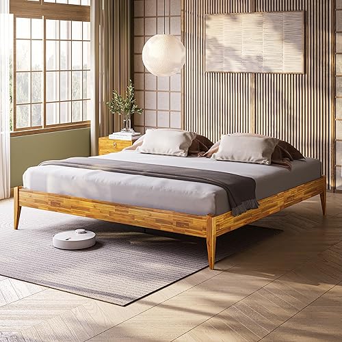 Miniatura 104 de Bme Dinkee - Base de cama de tamaño matrimonial sin cabecera, 15 pulgadas, minimalista y moderna, madera de acacia, 12 listones de madera para