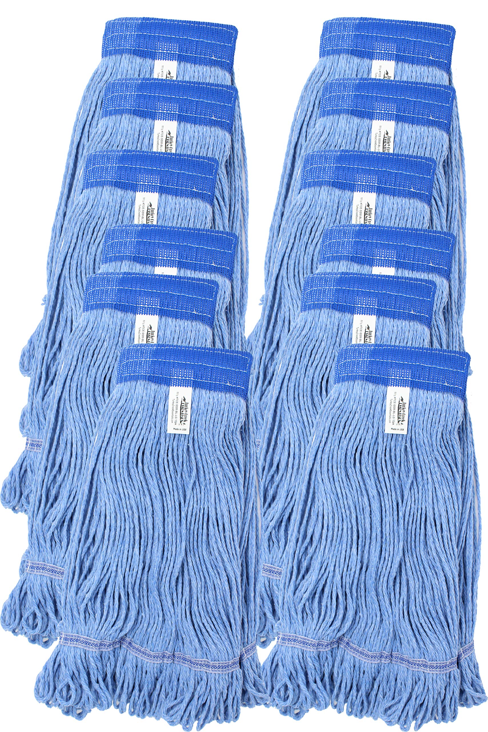 Turkey Creek Essentials Mop Heads Commercial Grade USA Made Looped End Heavy Duty Large Mop Head of Blue 4-Ply Synthetic Yarn Industrial Wet Mop Head Replacement and String Mop Refills (12, Large)
