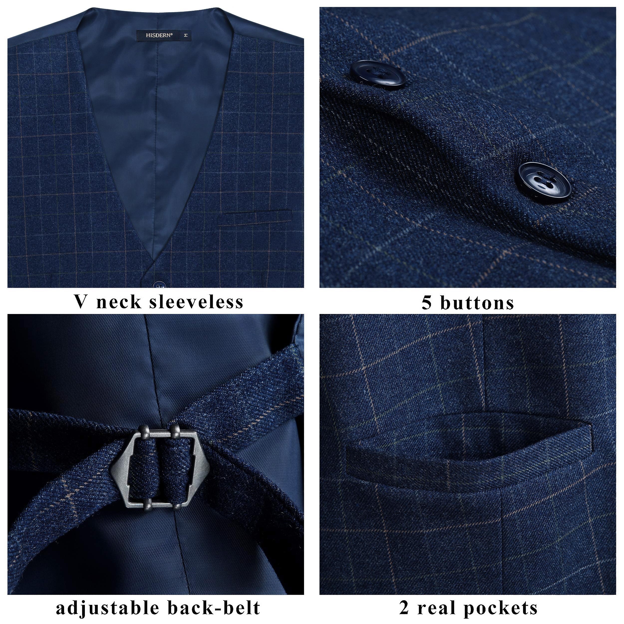 HISDERN Chaleco Formal de Fiesta de Boda para Hombre Chaleco de Algodon Vestido a Cuadros