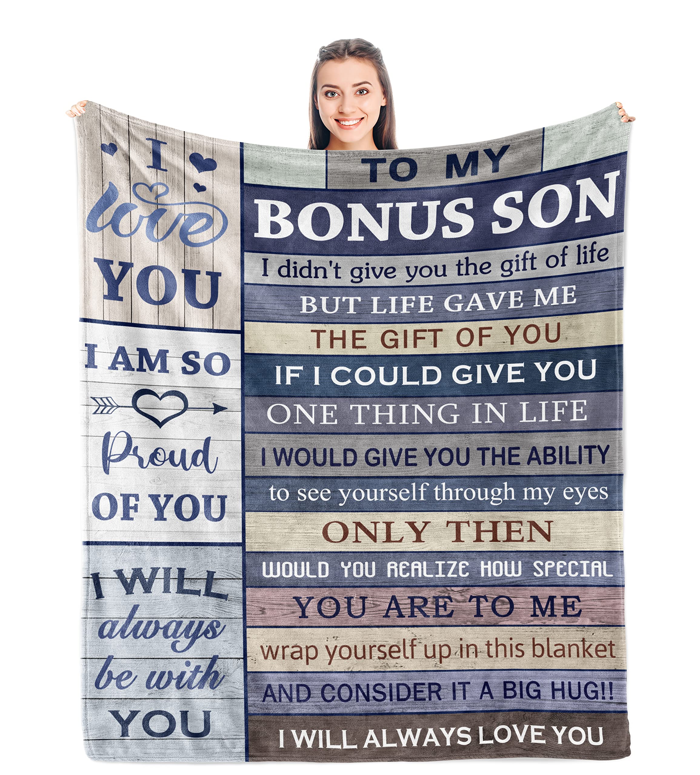 ATOurDealss Bonus Son Gifts, Best Bonus Son Gift from Bonus Mom/Dad, Gift for Bonus Son, Step Son Gifts Ideas, Unique Birthday/Graduation for Bonus/Step Son Blanket 50" x 60"