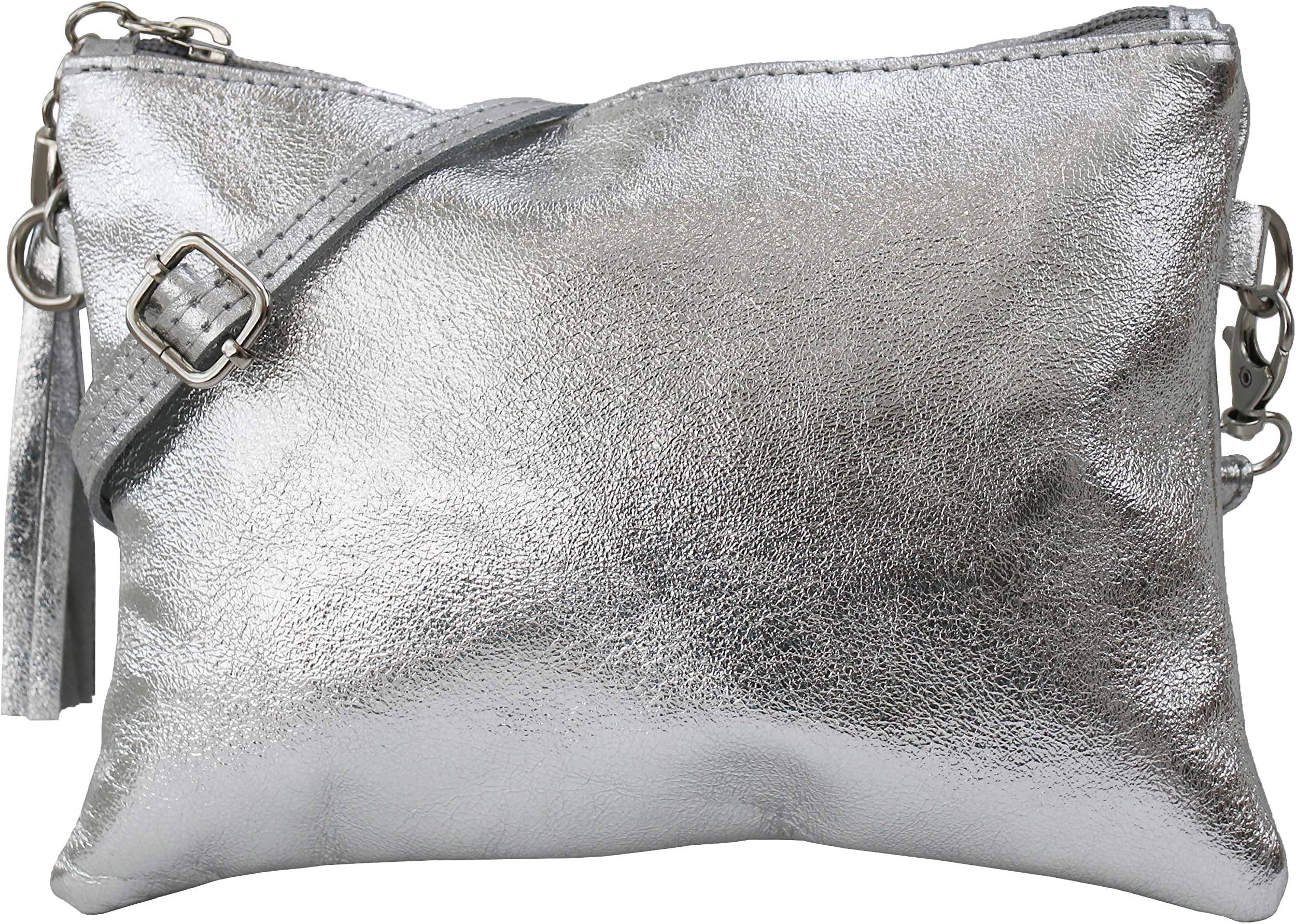 SH leder Anny G248 Schoudertas van echt leer, clutch, kleine handtas, avondtas, 22 x 15 cm, lichtgrijs, Small SH leder Anny G248 Schoudertas van echt leer, clutch, kleine handtas, avondtas, 22 x 15 cm, lichtgrijs, Small