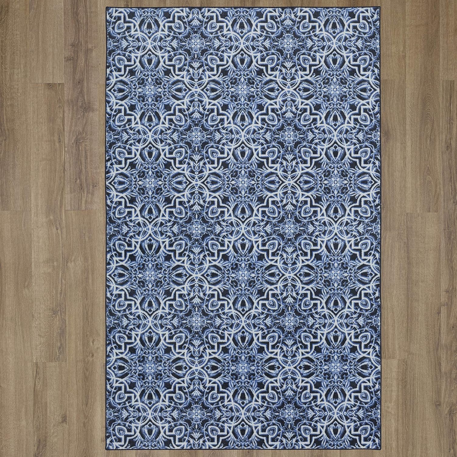 Navy Geometric Tufted 4' x 6' Synthetic Area Rug