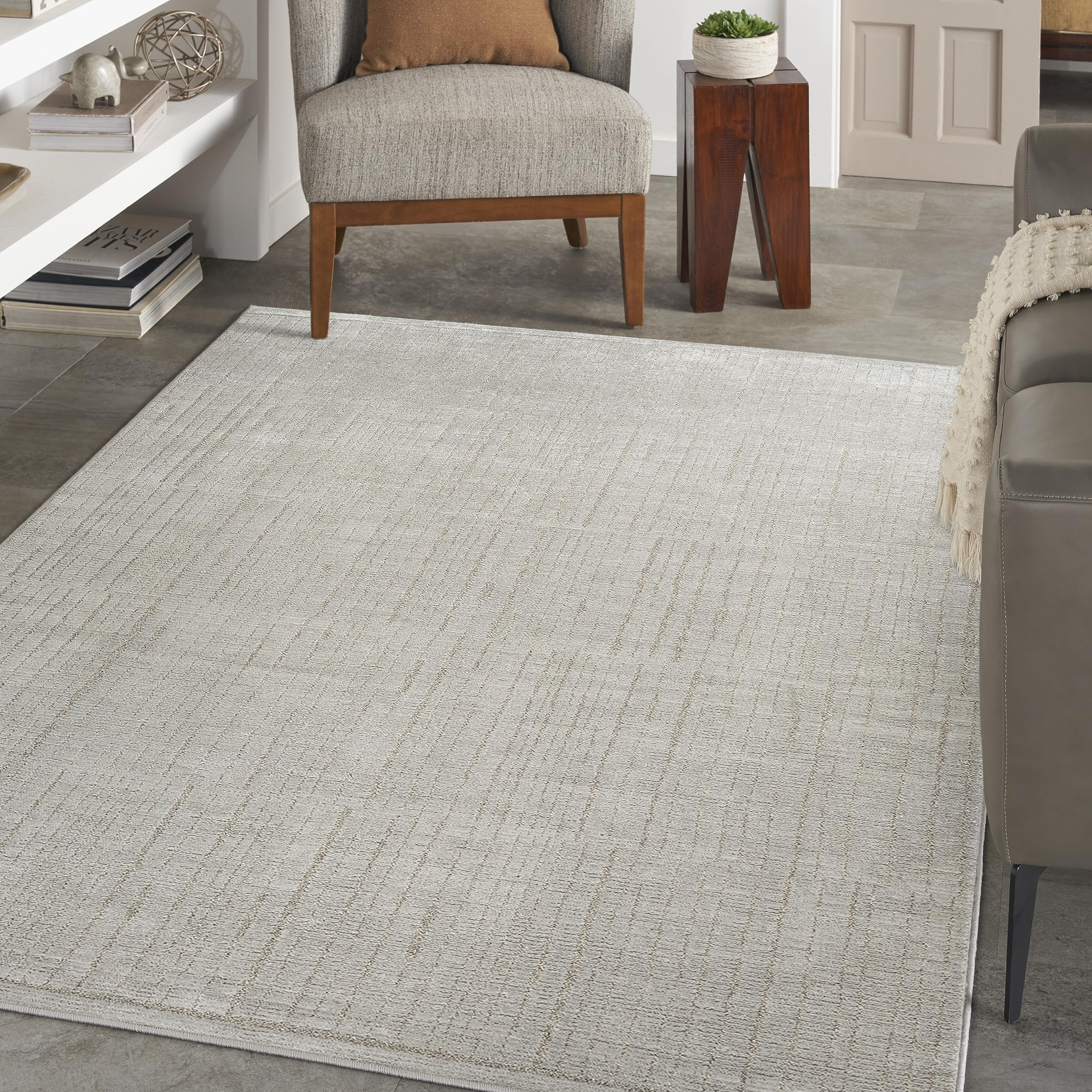 Amazon.com: Nourison Andes Abstract Silver 9' x 12' Area Rug, Easy ...