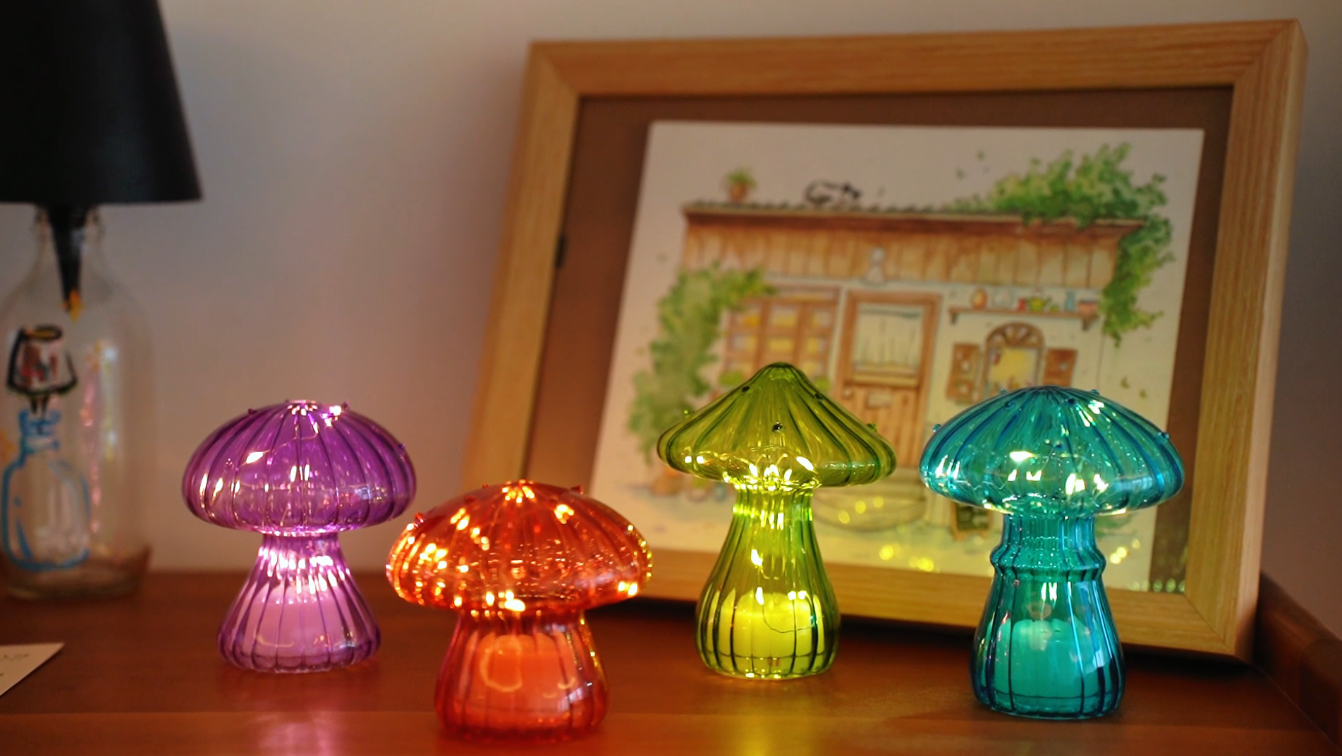 Nacome Glass Mushroom Table Lamp: Set of 4 Colored Cute LED Night