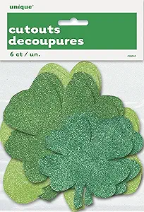 Unique Glittery Shamrock Cutouts | Assorted Designs | 6 Pcs, 5.75", 5" and 4"