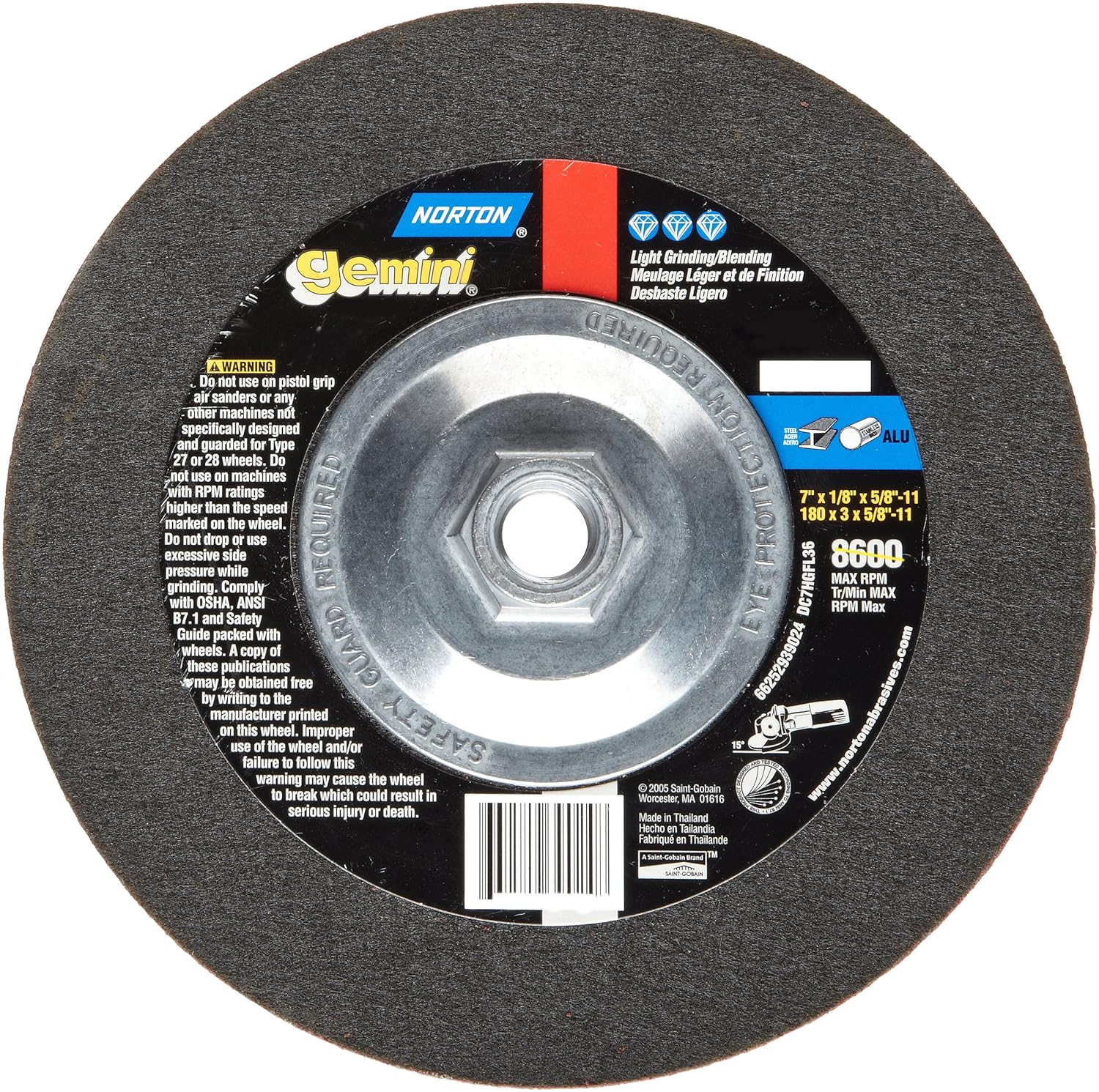 Norton Gemini Flexible Depressed Center Abrasive Wheel, Type 27