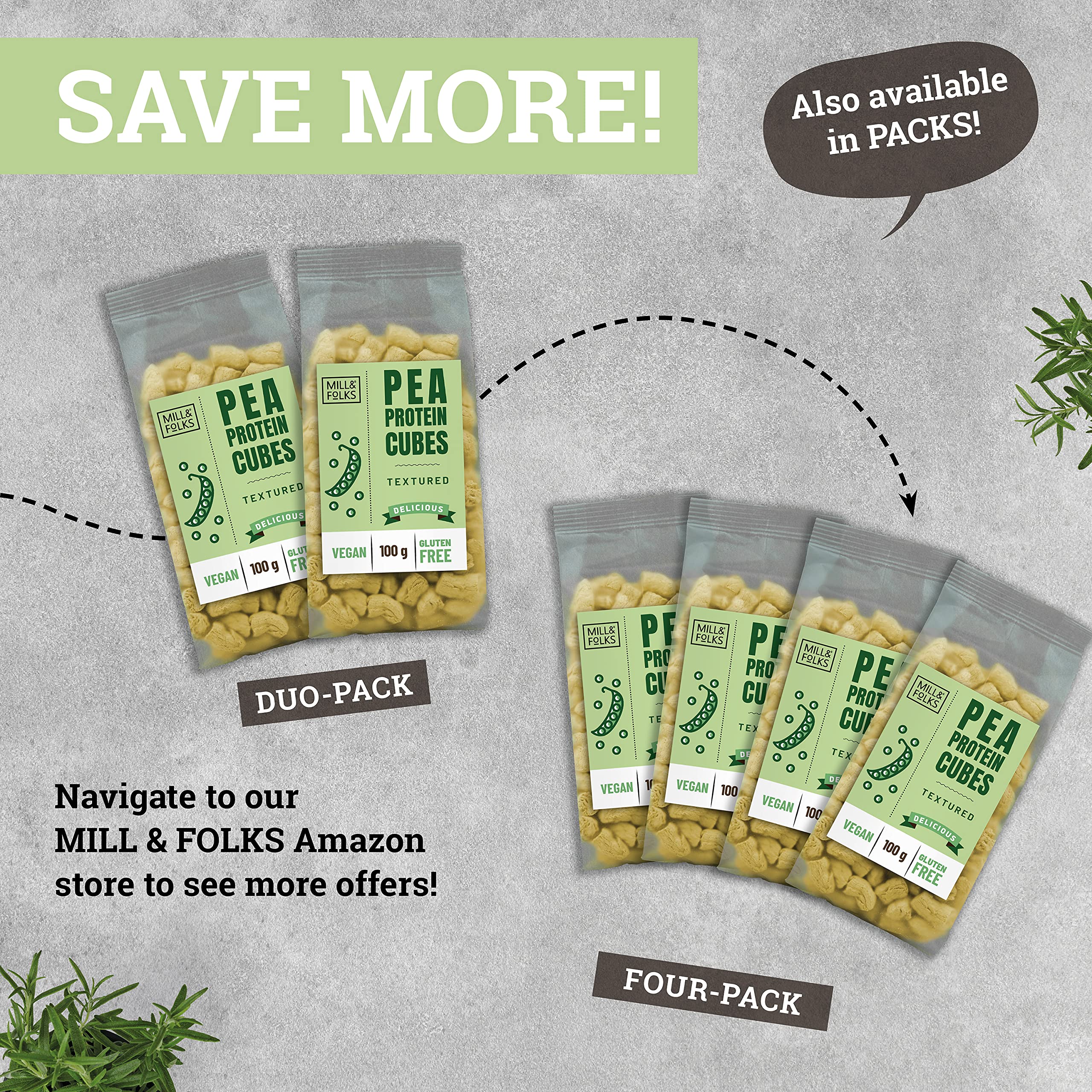Mill & Folks Cubitos de Proteína de Guisante 4x100g Vegano sin gluten