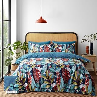 Catherine Lansfield Botanical Leaves Reversible King Duvet Cover Set with Pillowcases Green