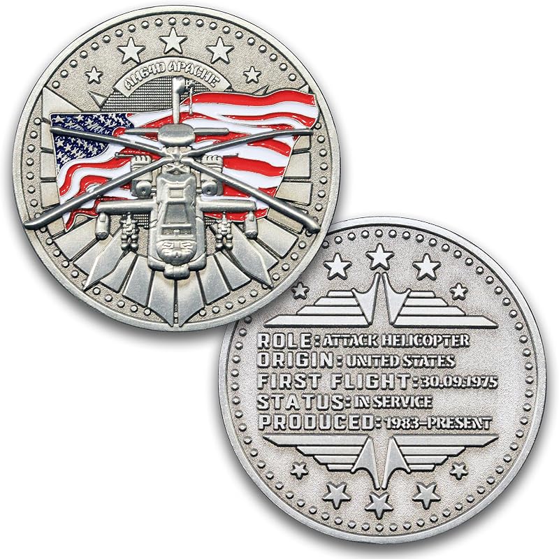 Apache Helicopter Challenge Coin, Attack Military Aircraft Custom Coin, Designed by Military Veterans! Amazing 3D Detail