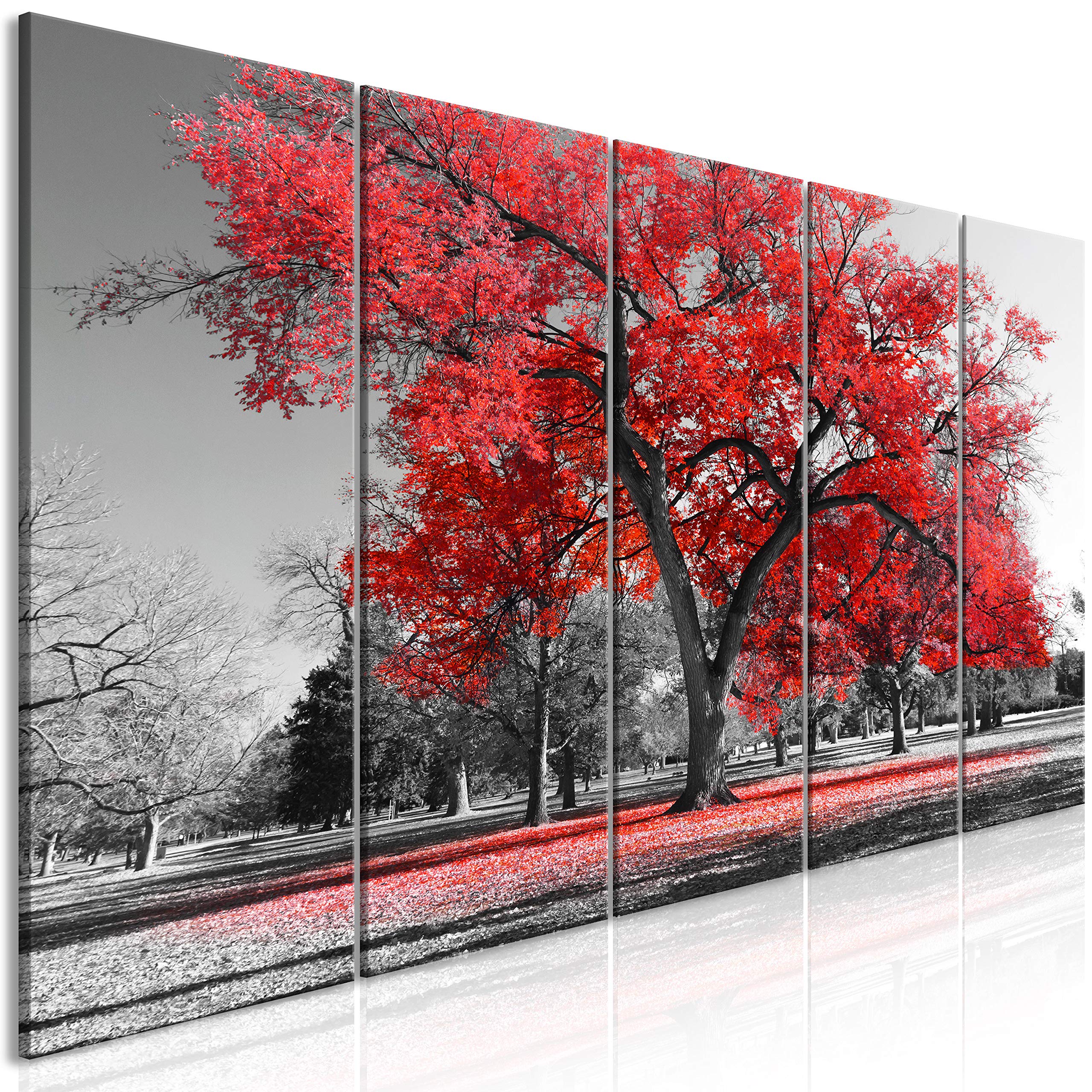 murando Canvas Wall Art Tree 200x80 cm / 79"x32" Non-woven Canvas Prints Image Framed Artwork Painting Picture Photo Home Decoration 5 pieces Trees Nature black white red c-B-0446-b-n