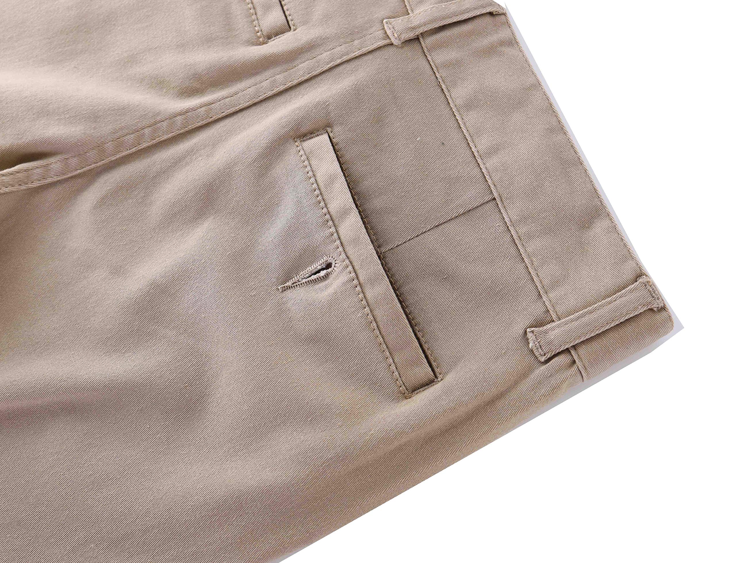 Bienzoe Pantalones de uniforme escolar de algodón elástico con cintura ajustable para niña - beige - 6X