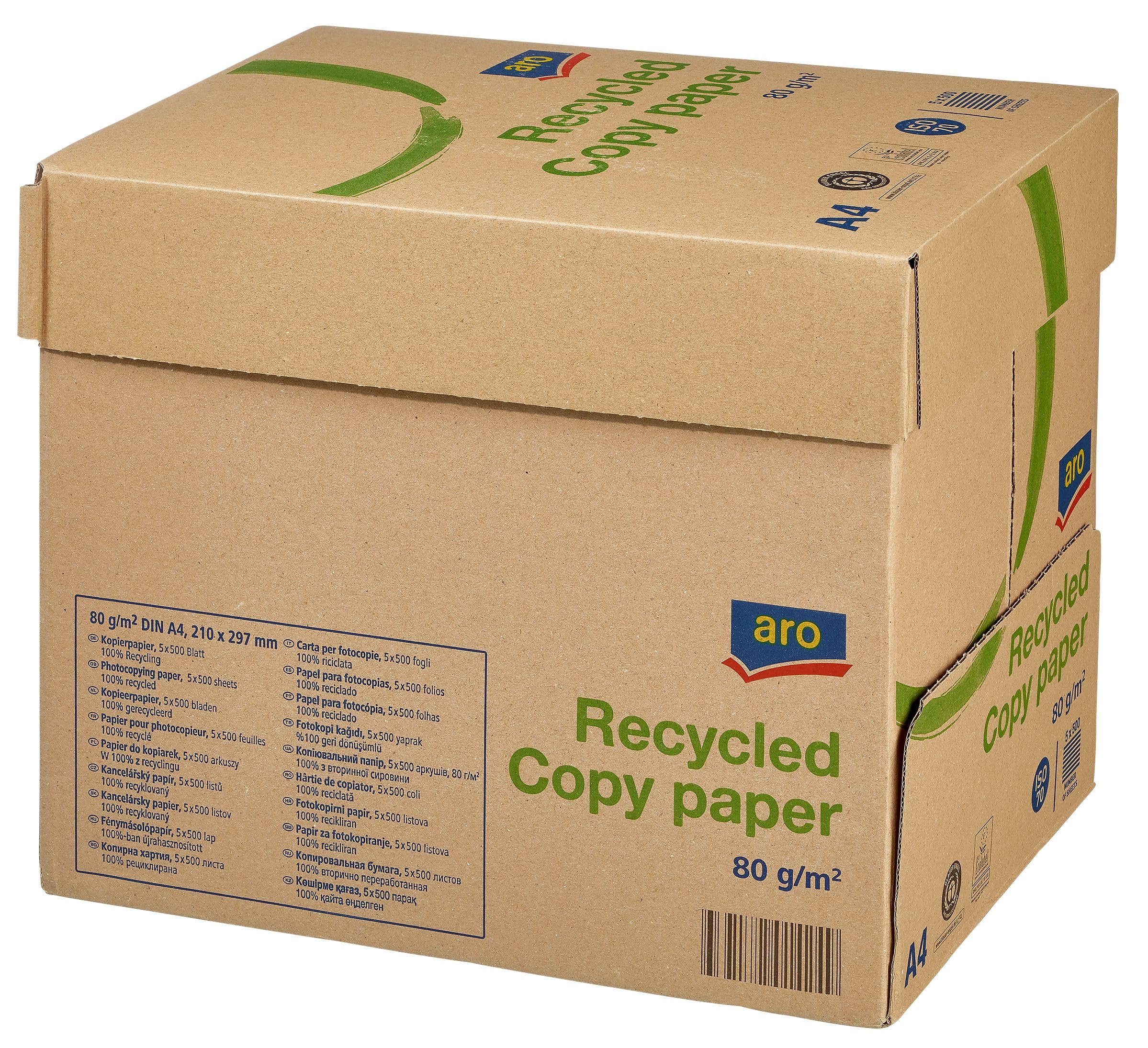 aro Papel A4 reciclado para impresora, paquete de 500 hojas (5x500), grosor: 80 g/m², multiuso, para impresoras láser/Inkjet, comercial, oficina, papel de color gris (Papel reciclado)