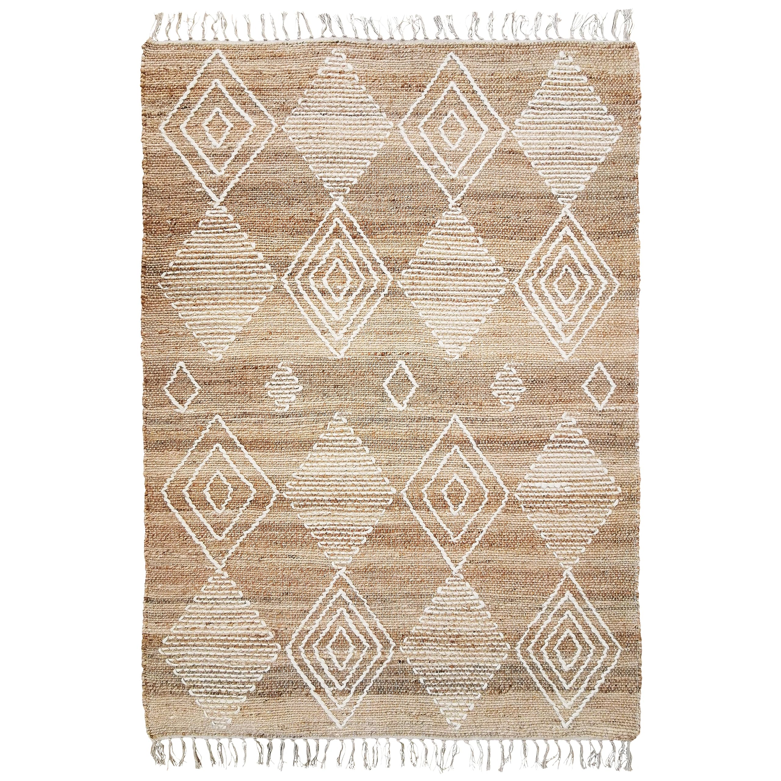 Thedecofactory PRIMI Losanges - Tapis en Chanvre avec Motifs Losanges en Laine épaisse Naturel 120x170