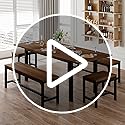 Feonase 5-Piece Dining Table Set for 4-8 People, 63" Large Extendable Kitchen Table Set with 2 Benches and 2 Square Stools, Dining Room Table with MDF Wood Board, Easy Assembly, Black