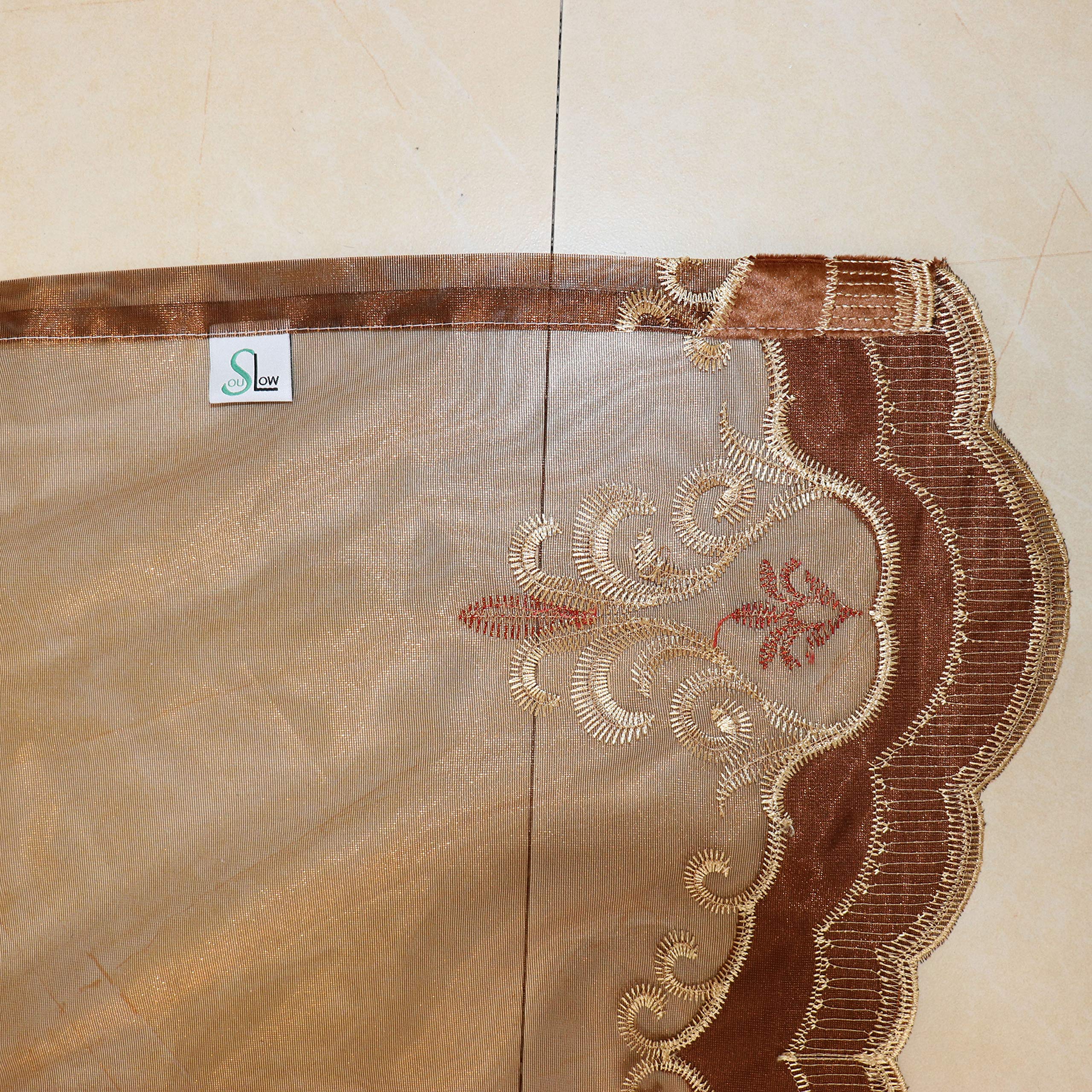 SLOW SOUL 2 pcs. Oiseaux brodés Rideaux pour Salon Chambre à Coucher Salle à Manger Rideaux Haut de Gamme avec Poche pour Tringle Marron Tulle 124 x 244 cm (l x h)