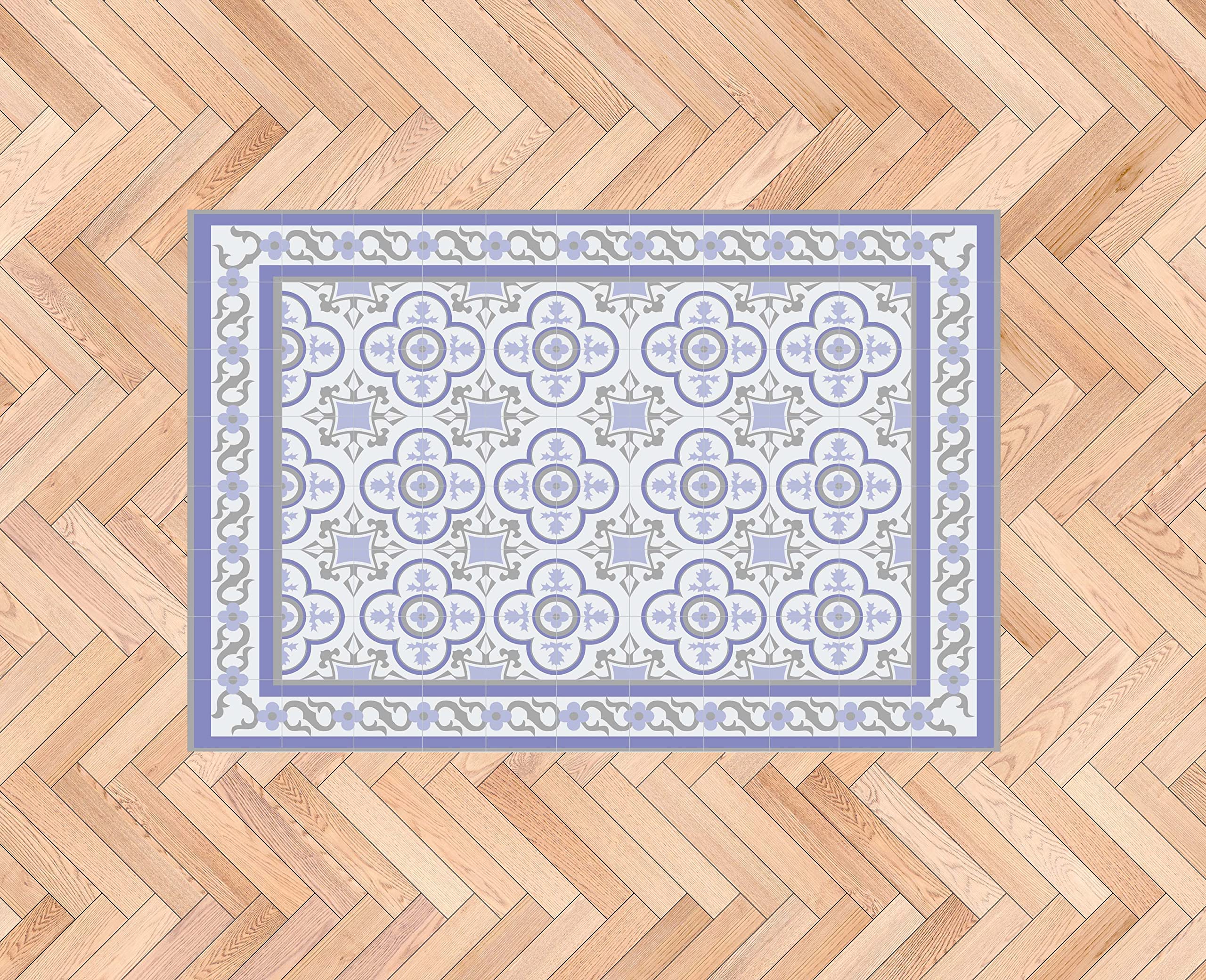 Oedim Tapis mosaïque vintage design bleu, 95 x 95 cm, tapis de cuisine en vinyle, tapis de salon antidérapant, sol en vinyle