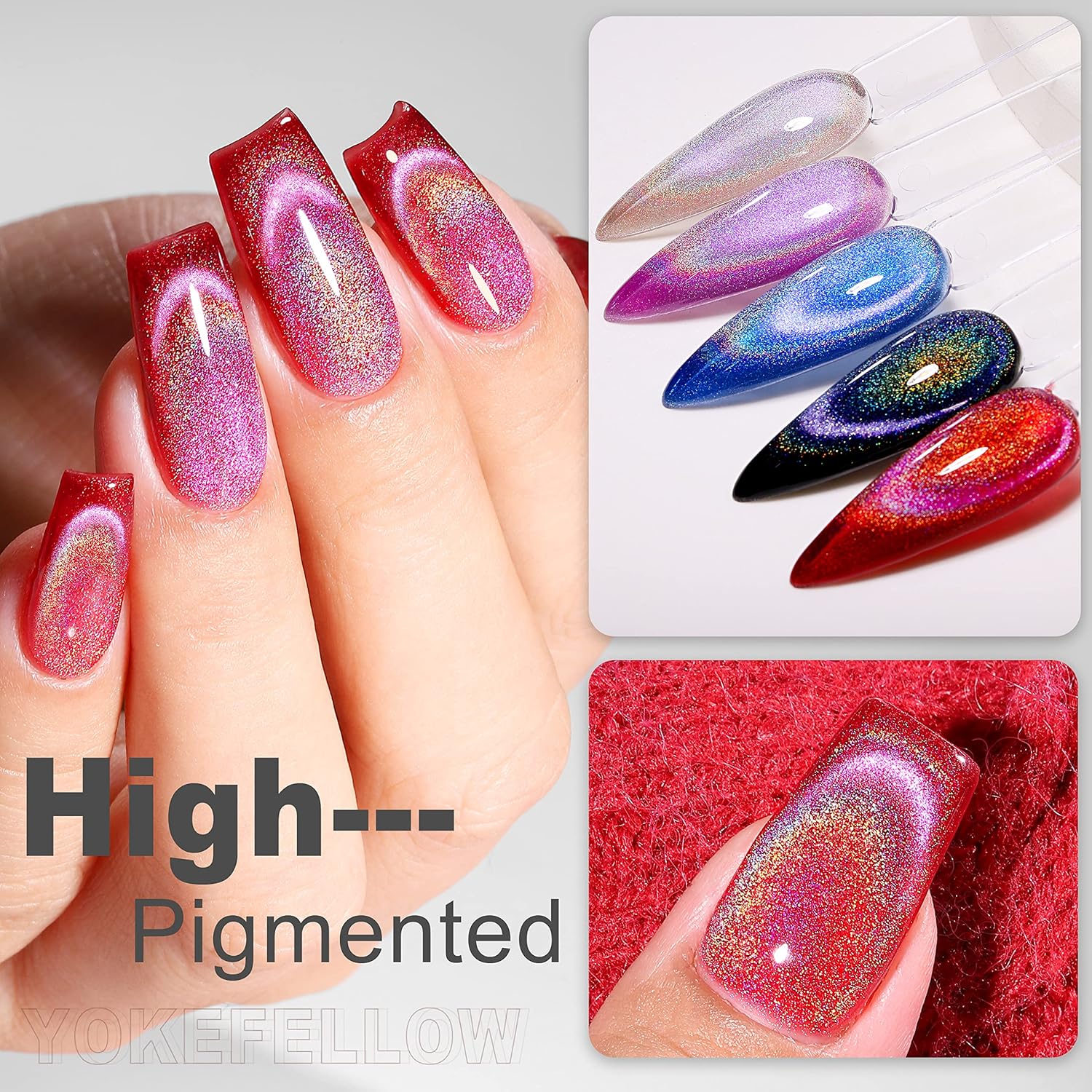 Buy YOKE FELLOW Cat Eye Gel Nail Polish, Soak Off UV Gel Polish 9D Cat