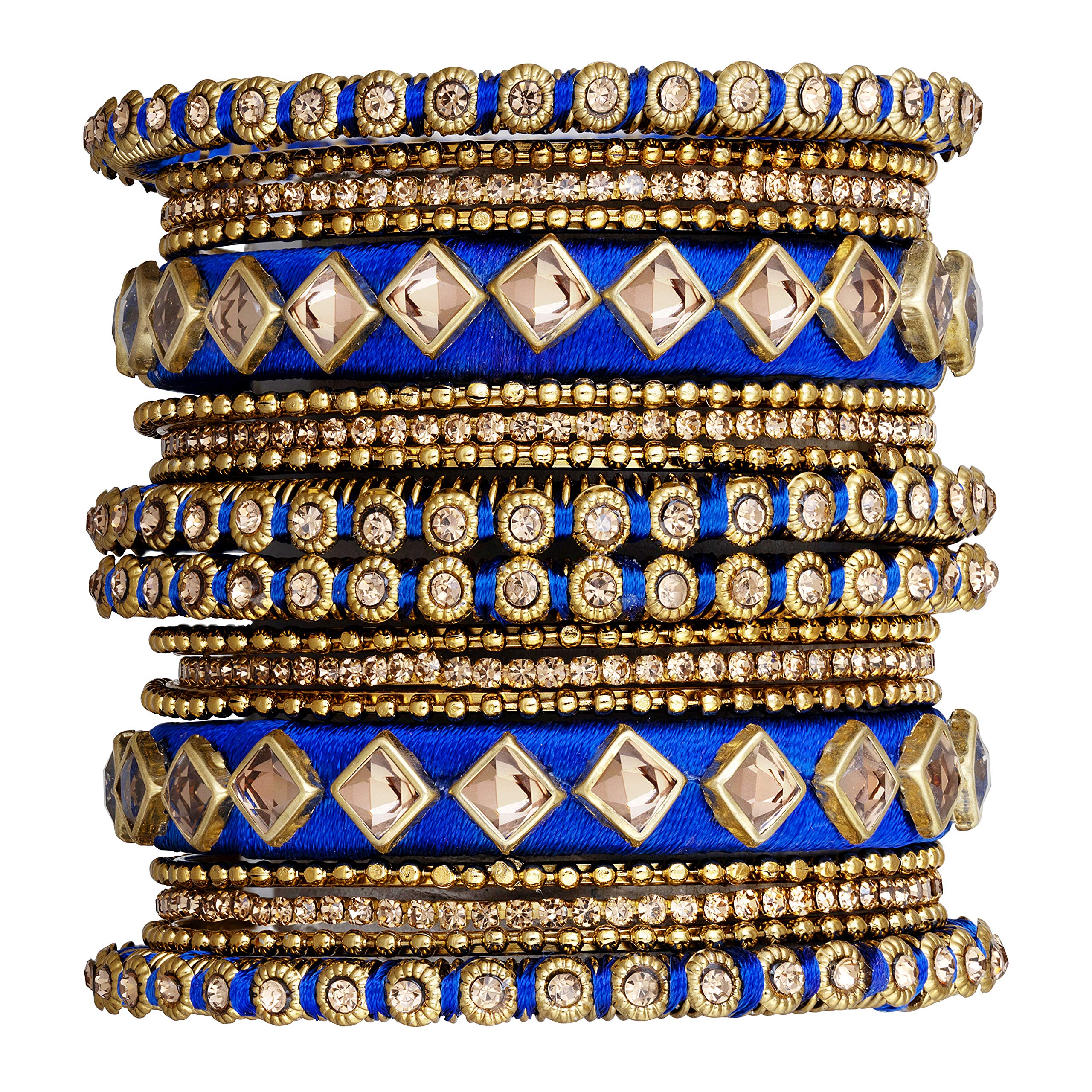 Aheli Ethnic Handmade Silk Thread Faux Stone Studded Bangle Set Chuda Indian Wedding Wear Fashion Jewelry for Women