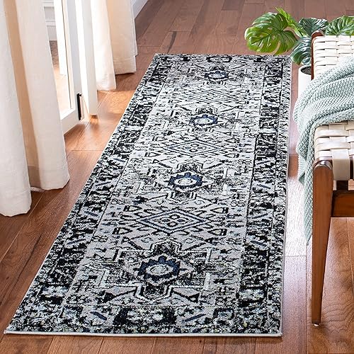 SAFAVIEH Vintage Hamadan Collection Runner Rug - 2'3" x 6', Light Grey & Dark Grey, Design, Non-Shedding & Easy Care, Ideal for High Traffic Areas in Living Room, Bedroom (VTH211F)