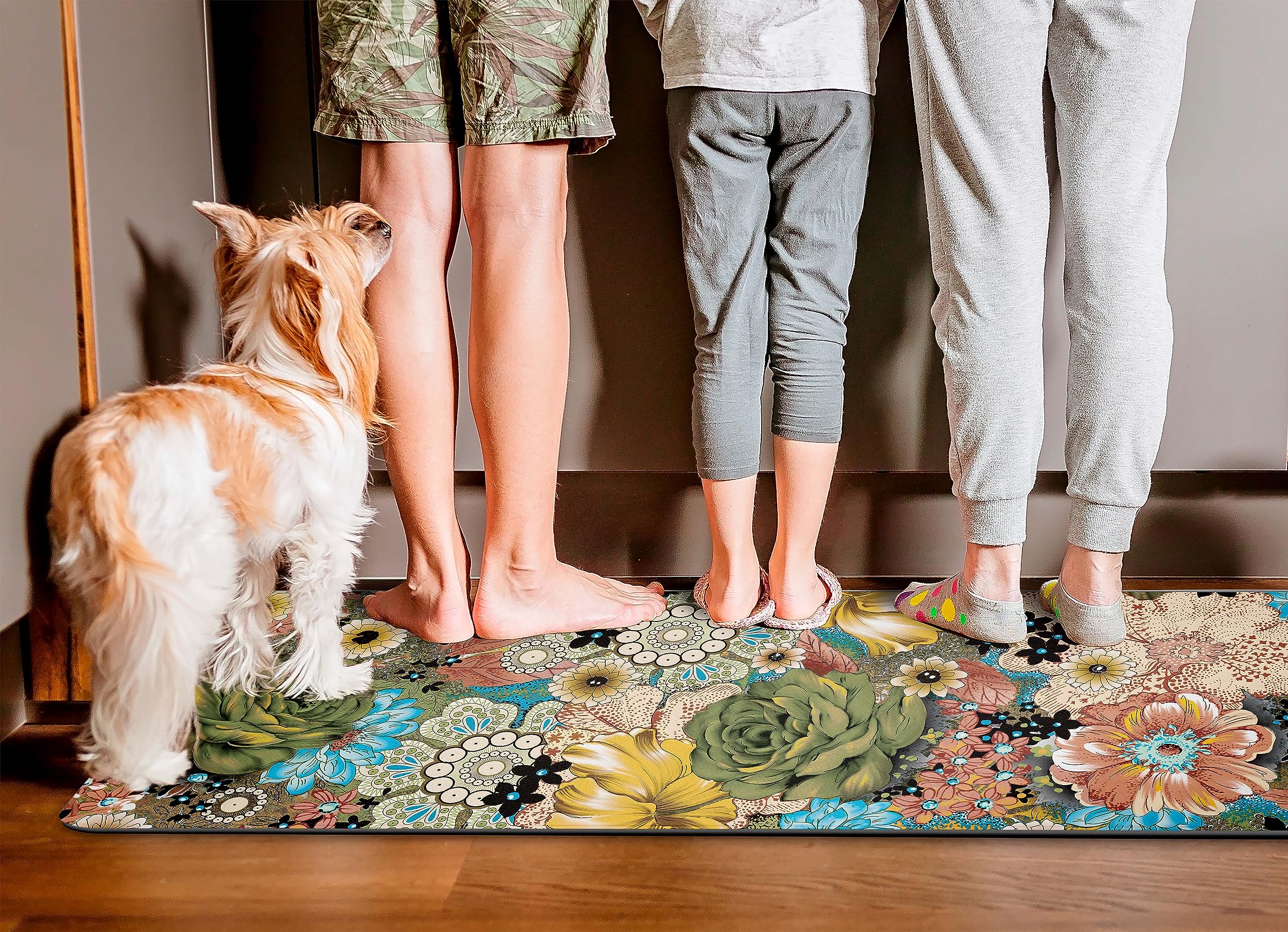 Boho Floral Kitchen Rug Set 2 Piece Colourful Flowers Non-Slip Kitchen ...