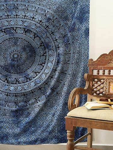 Miniatura 5 de Popular Handicrafts Tapiz de elefante psicodélico con diseño de mandala hippie y teñido anudado para colgar en la pared, meditación india, gitana,