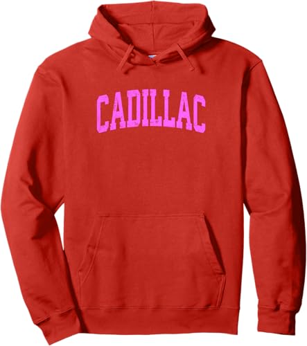 Miniatura 6 de Cadillac Michigan MI Vintage Athletic Sports Pink Design Pullover Hoodie Black,Asphalt Grey,Red,Dark Green,Lemon Yellow,Dark Heather Grey,Heather