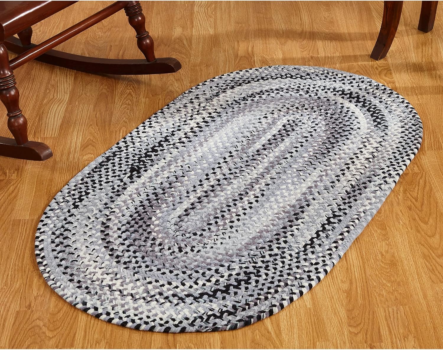 Olive Ombre Braided Oval Cotton Rug, 20" x 30", Reversible and Washable