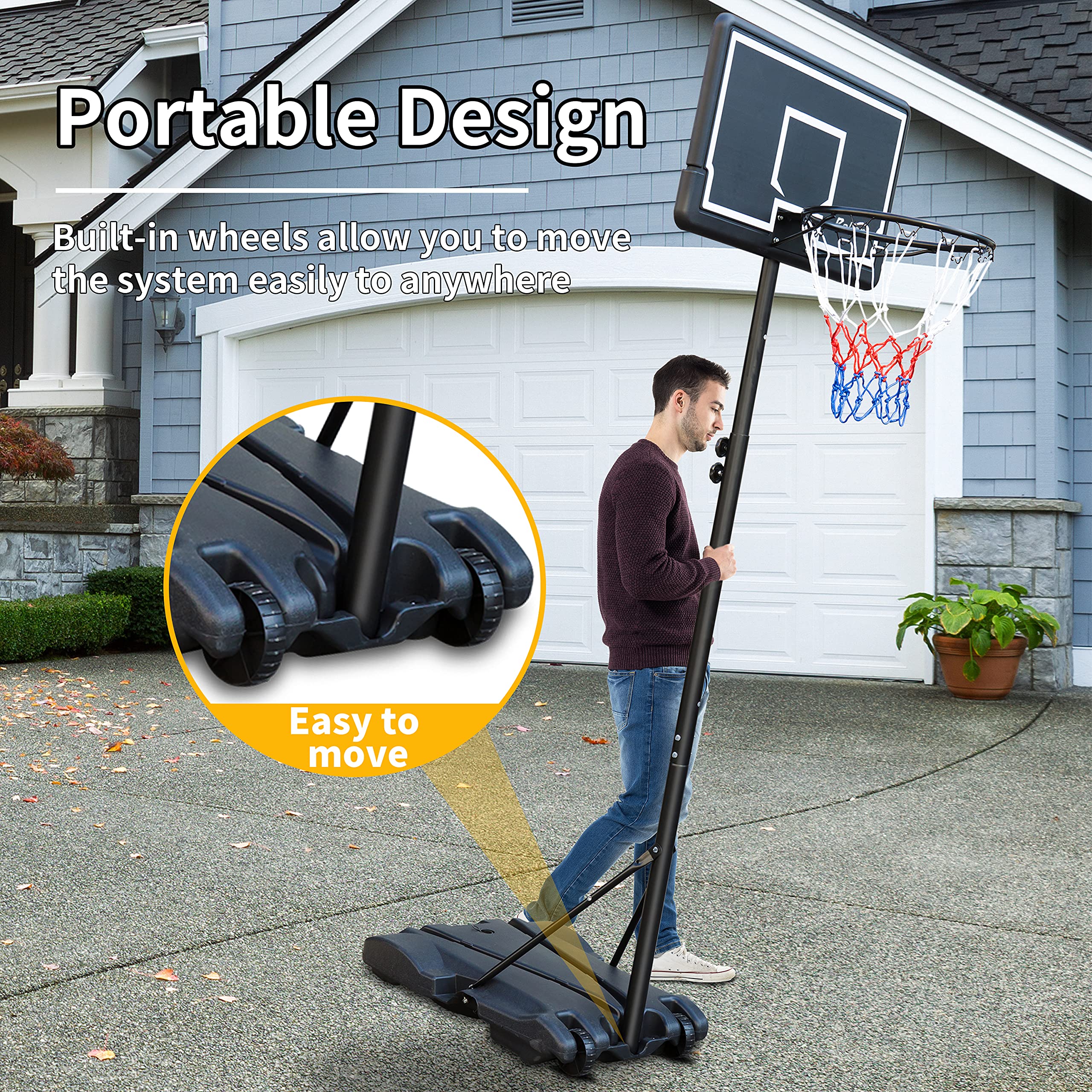 Rakon Portable Basketball Hoop & Goal Basketball System Stand Height