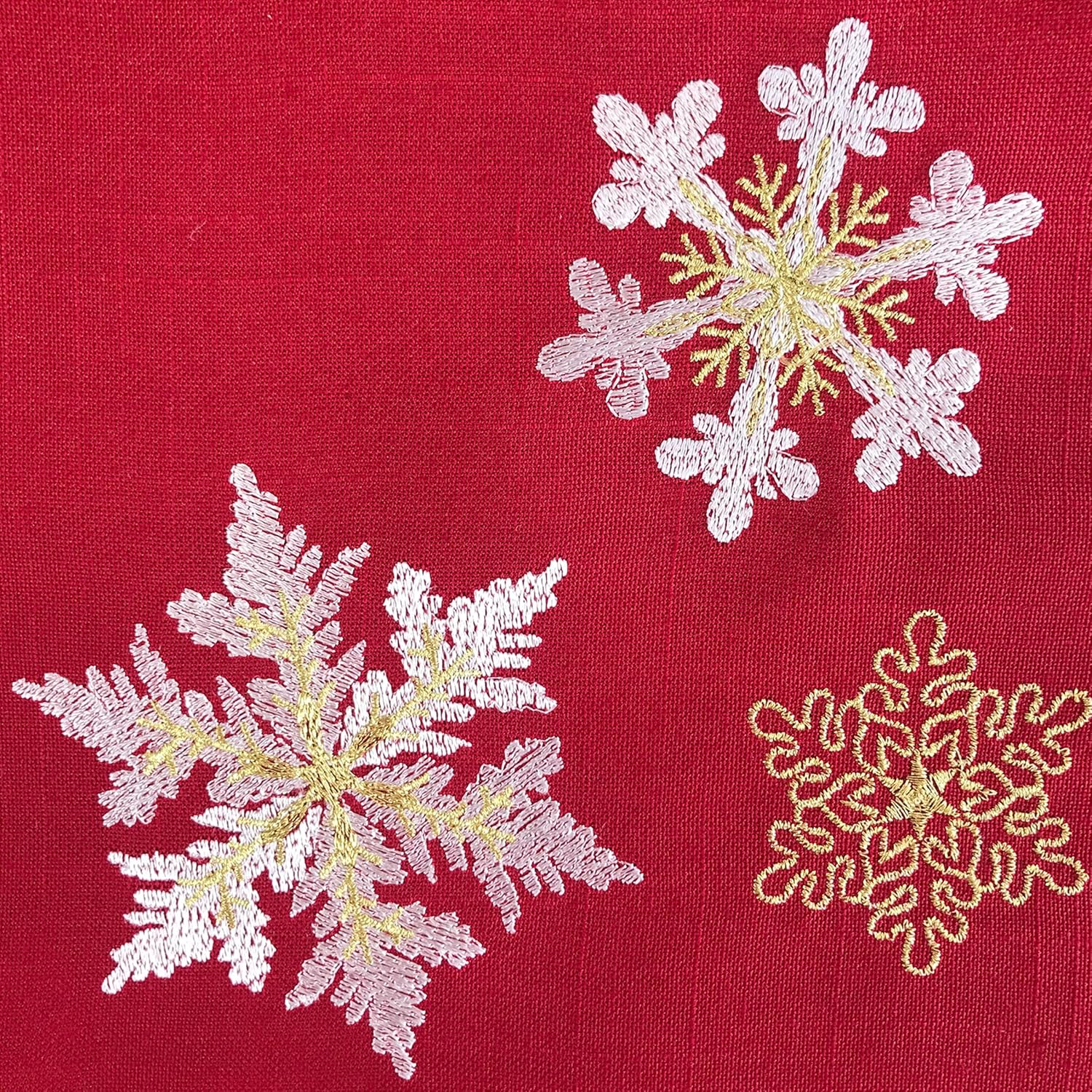 Christmas Table Cloth Cover Decor 100% Polyester Embroidery Xmas Washable Dustproof 52 x 52 Inch Winter Snowflake Burgundy Home Decor Kitchen Table Farmhouse Holiday Birthday Party Wedding
