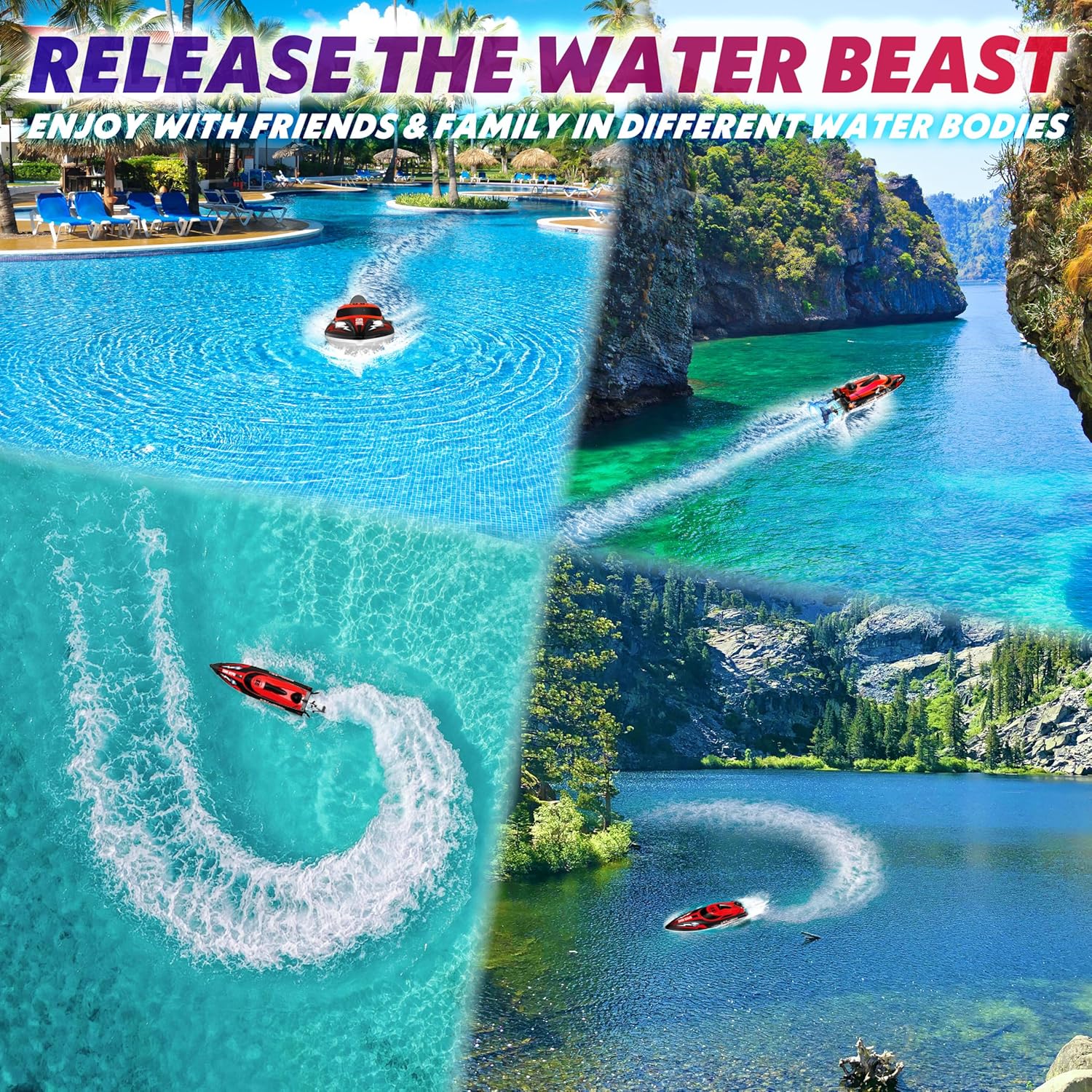 2.4GHz Remote Control Boat, 22+ MPH RC Jet Boats, for Adults Kids Enthusiasts, Fast Speed Racing Boat for Lake, River, Pool (Red)