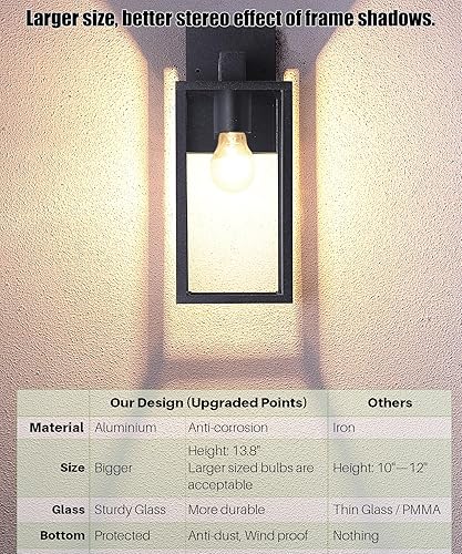 Miniatura 5 de EBIONBRIGHT Farol de pared para exteriores, impermeable, para exteriores, con pantalla de vidrio templado, aplique de pared negro mate decorativo