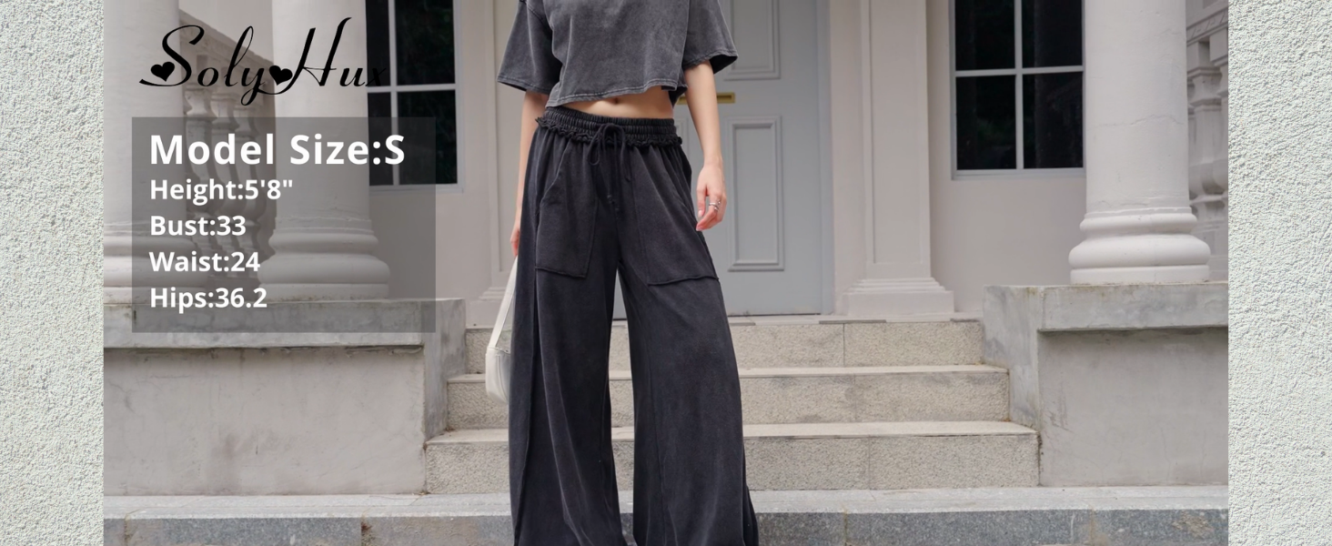 Amazon.com: SOLY HUX Women's Wide Leg Baggy Sweatpants Acid Wash