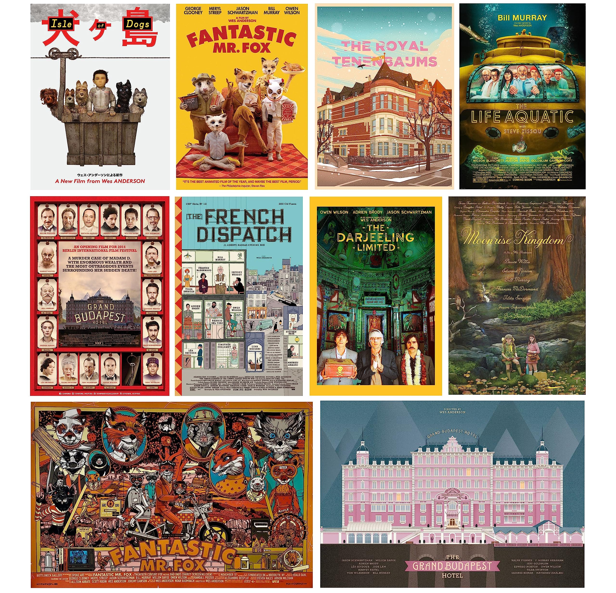 Tallenge Wes Anderson Paper Poster - Set of 10 (Small, 12 x 17 inch, Multicolour)