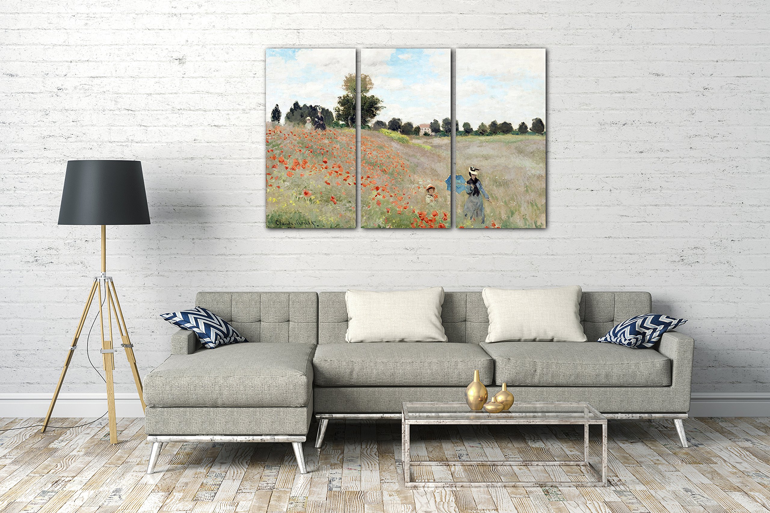 Printed Paintings Leinwand 3-teilig(120x80cm): Claude Monet - Mohnfeld