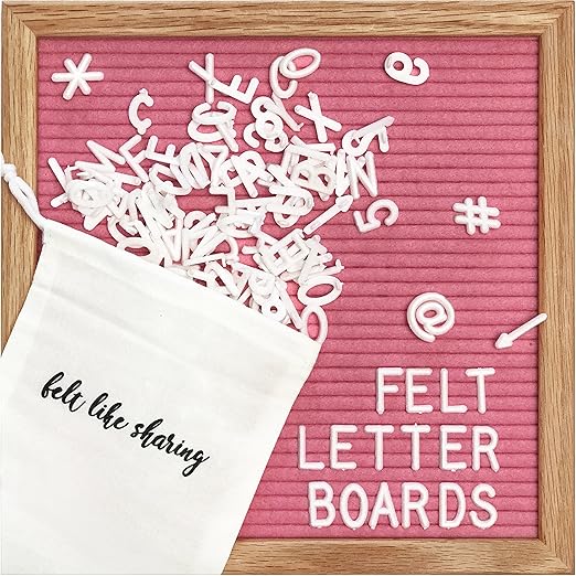 Felt Letter Board, 10x10in Changeable Letter Board with Letters White 300 Piece - Felt Message Board, Oak Frame Wooden Letter Board for Baby Announcements, Milestones, Office Decor & More (Hot Pink)