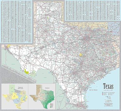 Mapa de pared ejecutivo de Texas - Laminado 42w x 39h