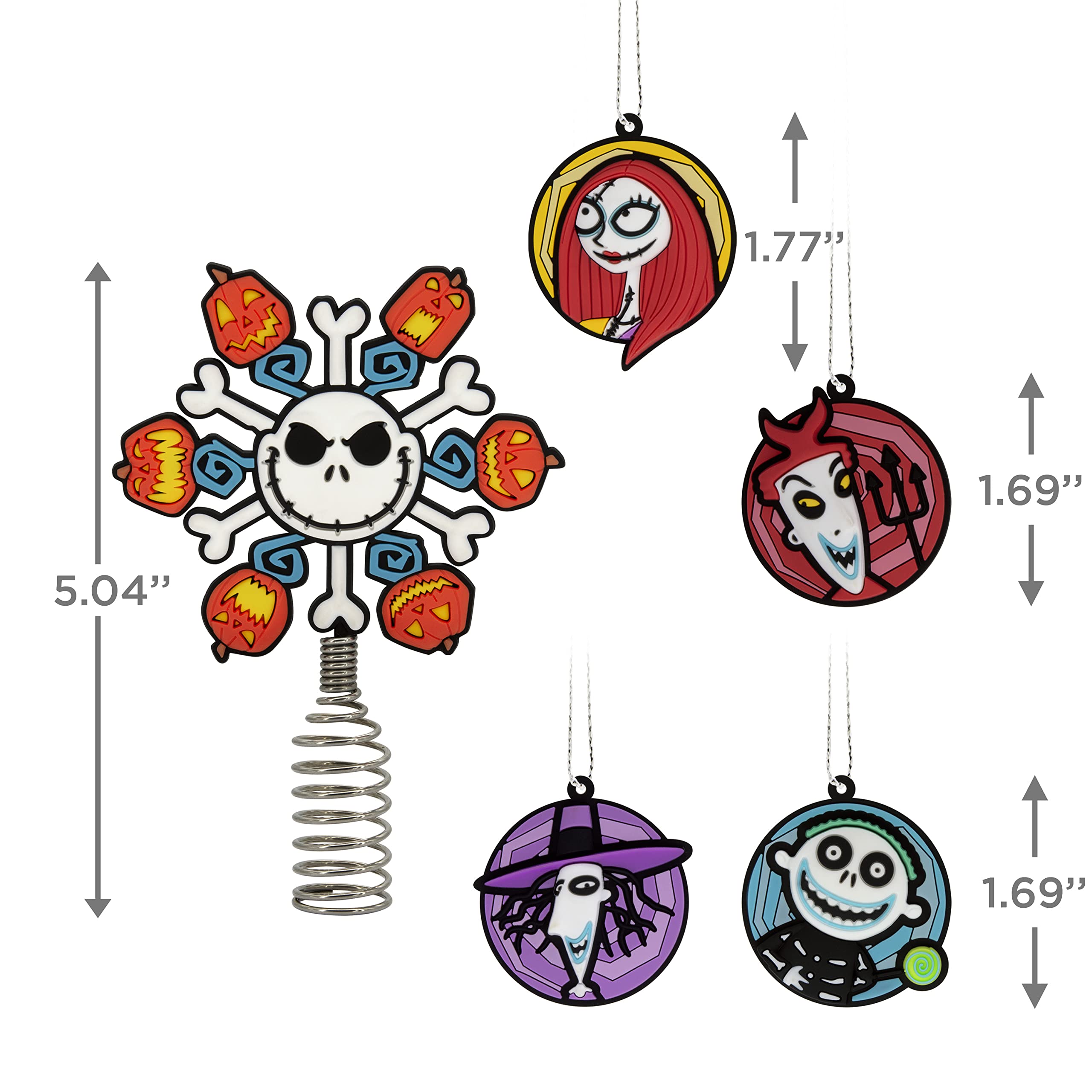 Hallmark Disney Tim Burton's The Nightmare Before Christmas 5" Miniature Christmas Tree Topper and 1.7" Mini Ornaments - Image 4