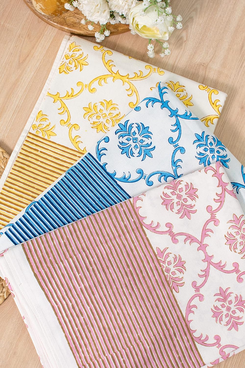 Lotus & Ivory Trellis Pattern 100% Cotton Table Cloth for Dining Table Kitchen Wedding Everyday Use Dinner Parties (60x108 inch, Yellow, Hand Block Printed)