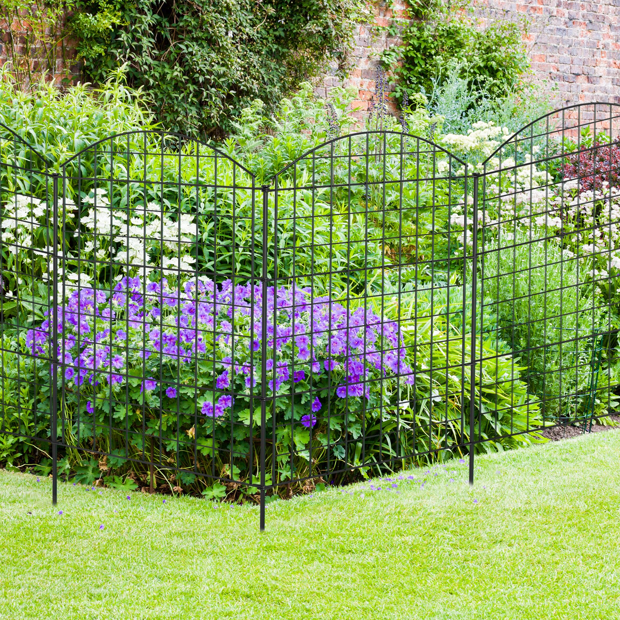 10 Stück Teichzaun Erweiterbares Metall Steckzaun mit 12 Befestigungs Stäben Oberbogen Garten Gitterzaun Dekorative Begrenzungszaun Outdoor Hundezaun Schwarz für Teich Gemüsegärten/Gärtnereien