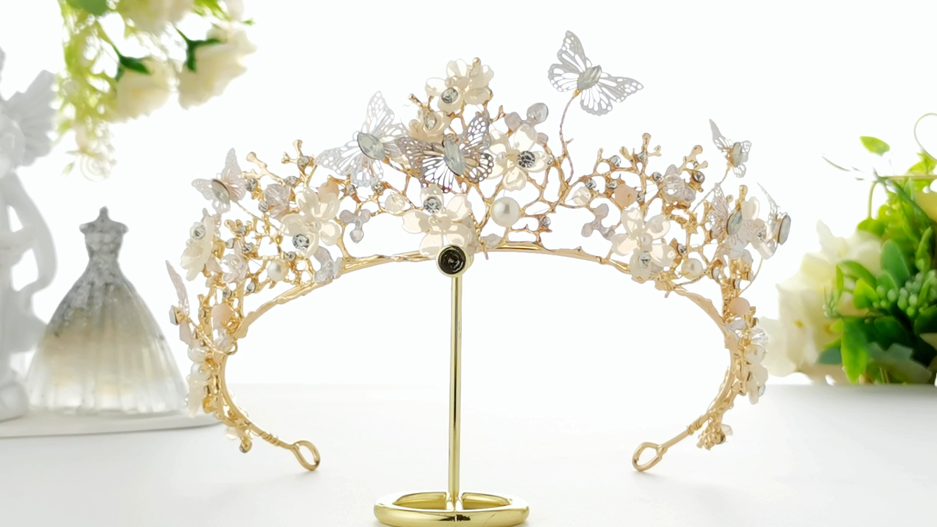 Amazon.com: Butterfly Crowns and Tiaras Flower Rhinestone  display picture 2
