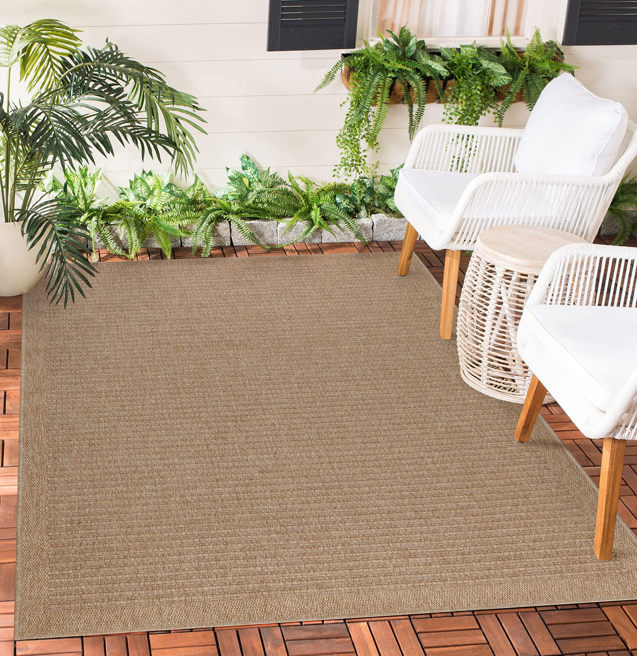 Teppium Outdoor Teppich Wetterfest 200x300 (200 x 290 cm) Beige Sisal & Jute Optik - Küchenteppich Waschbar rutschfest, Wasserfest, Boho, Pflegeleicht - Ideal für Balkon, Terassen, Garten, Camping