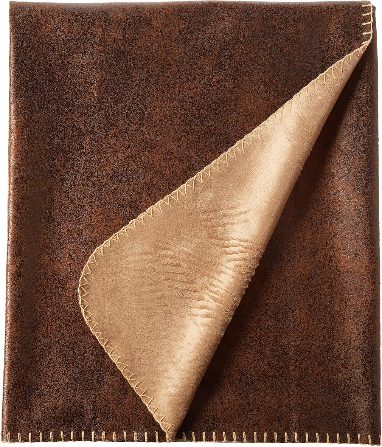 DP1718-BROWN-1 Rustic Ranch Throw w/Bonded Beige Mink, Brown, 50" x 60"