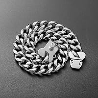 Vista 6 de Collar de acero inoxidable con cadena plateada, con hebilla, impermeable, cadena de eslabones cubanos con dije de bulldog francés, para perro