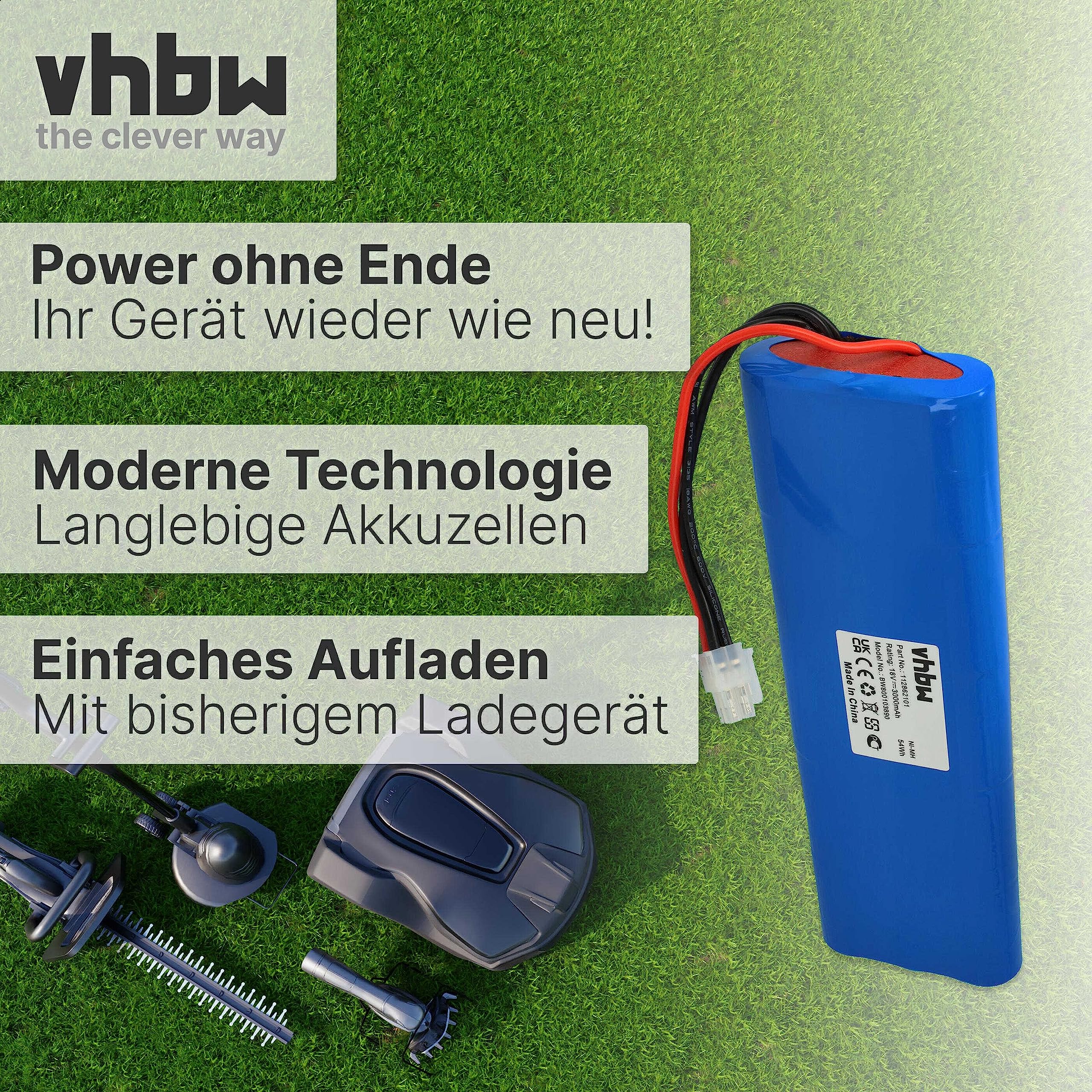 vhbw 1x batteria compatibile con Gardena Robotic R160 rasaerba 3000mAh 18V NiMH