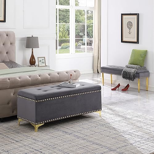 Miniatura 6 de Otomana de 2 piezas con almacenamiento, banco de almacenamiento de 48 pulgadas en el extremo de la cama + banco otomano de 43 pulgadas, reposapiés,