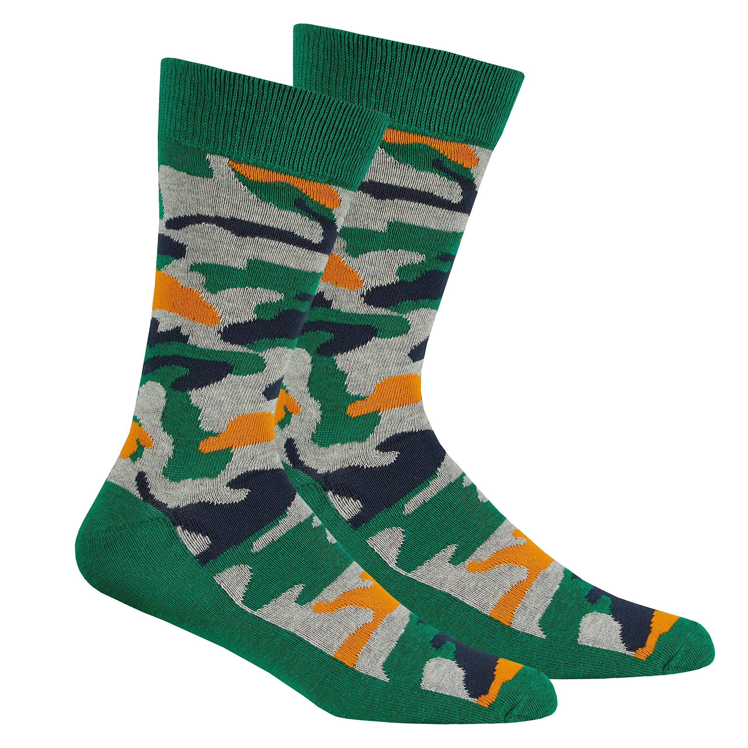 Metzuyan Mens Crew Funky Socks Mid Calf Colorful Green Camouflage Army Size 6-11