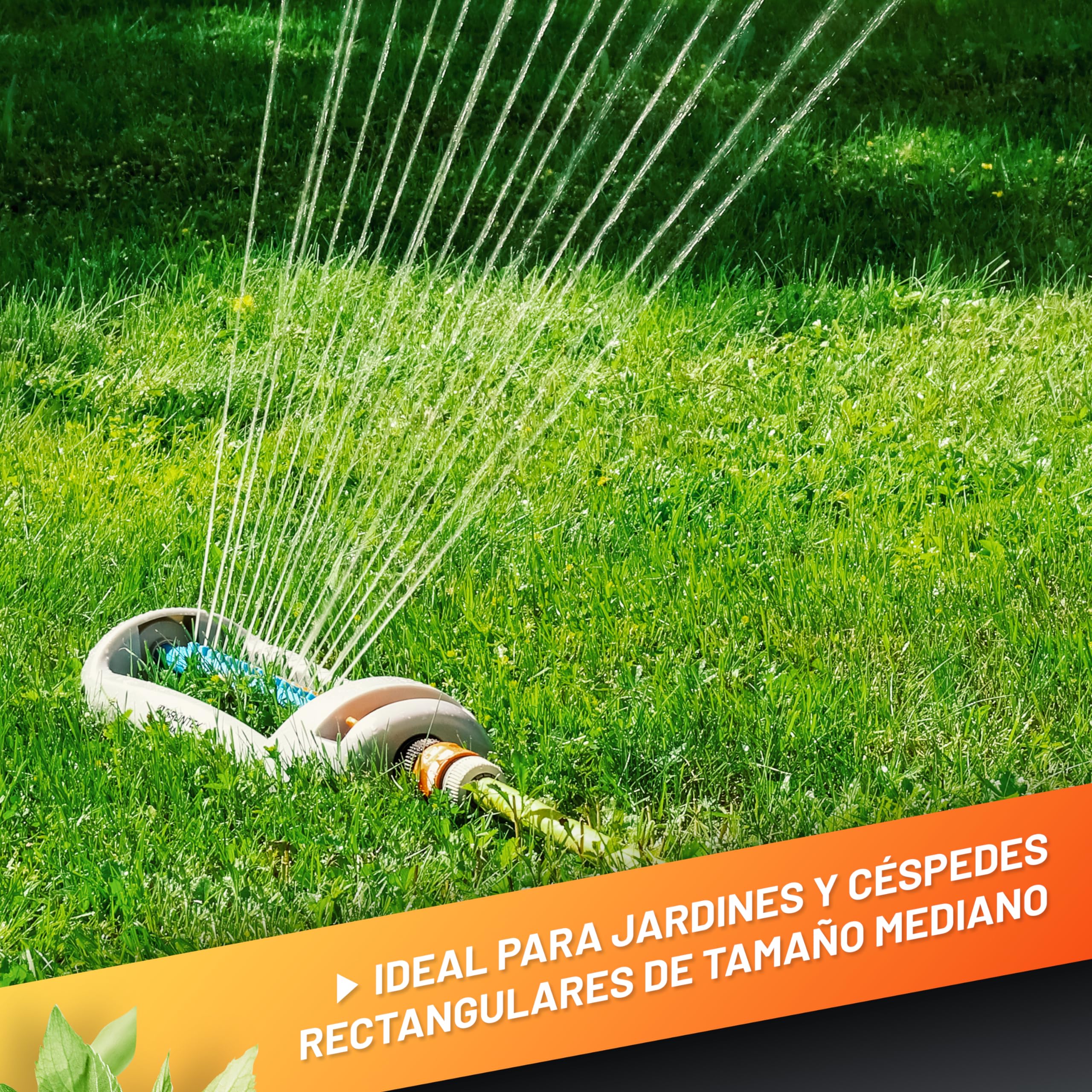 GRÜNTEK Aspersor de Riego Cesped Primavera - Aspersor Oscilante Riego Jardín y Superficies rectangulares - Sprinkler Riego automatico Gran Alcance 20x15m